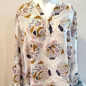 PLUS Floral and dot button front blouse 2X